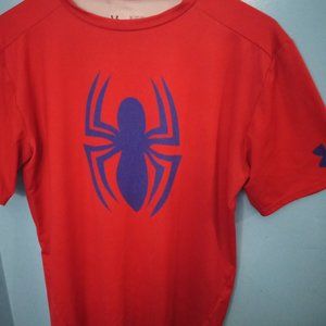 Red Under armour t-shirt with Spiderman on the front